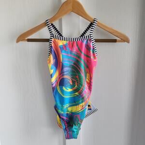 Dolfin Uglies V-2 Back Womens/ Juniors Sz 24 one piece swimsuit multicolor swirl